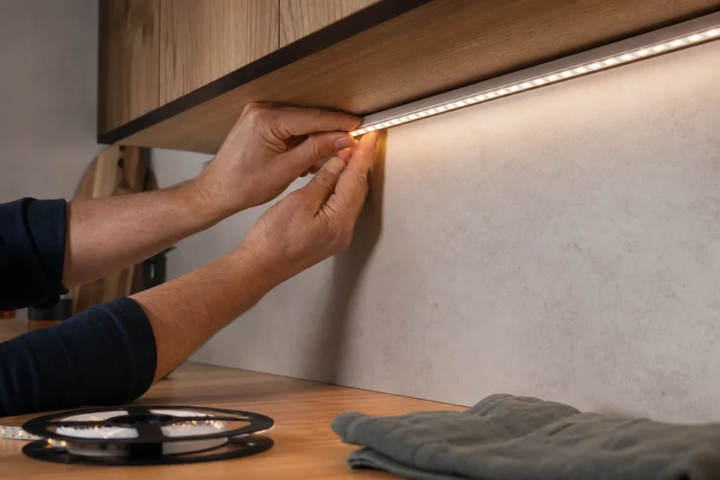 Poser un ruban LED sous les meubles de cuisine sans qu'il se décolle