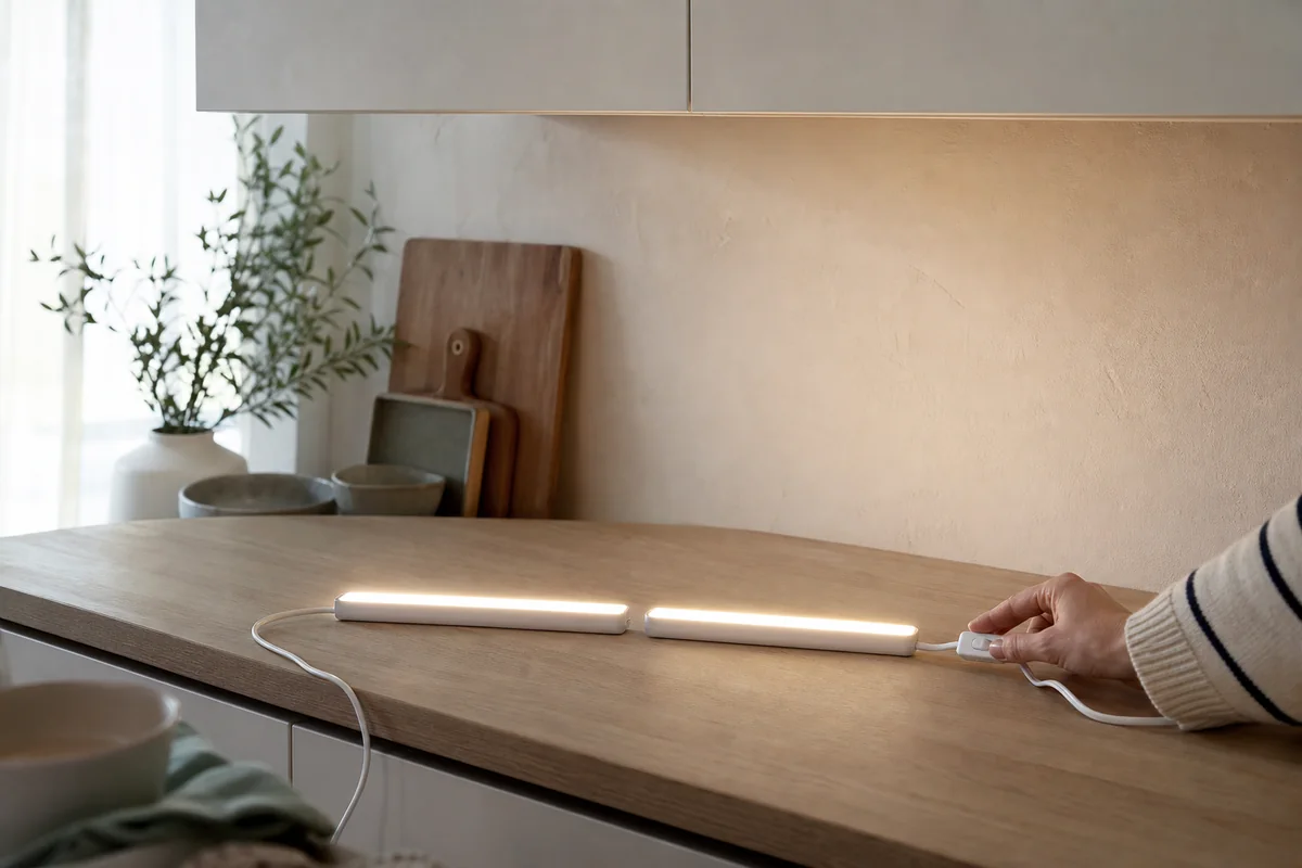 Réglette LED sans fil ou 220 V : laquelle choisir sous vos meubles ?